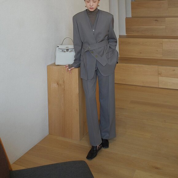 CHICJOC Classic Timeless Elephant Gray Wool Blazer Size 38 - Picture 15 of 16